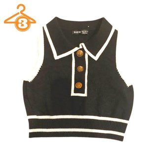 SHEIN Sweater Vest, Black and white, With Gold Buttons, Size Small